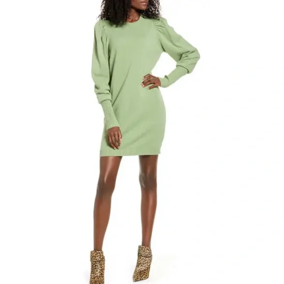 green emerald velvet dress Feeling It Sweater Olive Green Dress – Shop the Mint main image 1